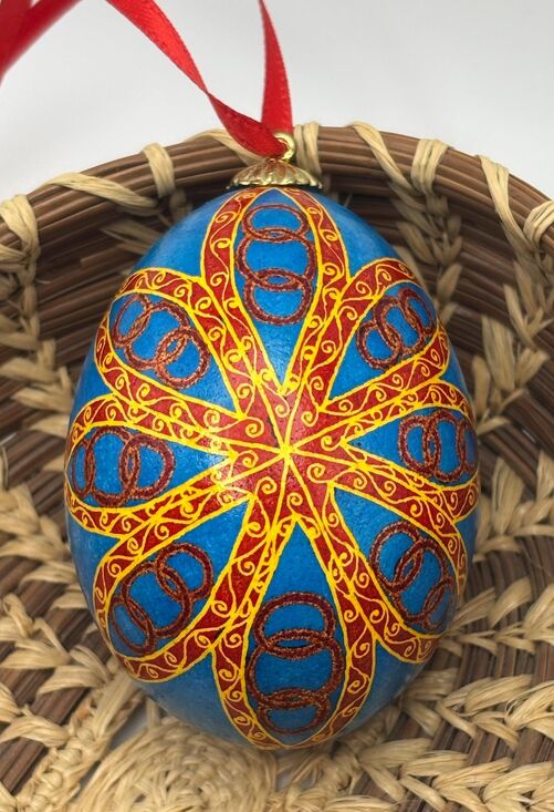 Dandylion Eggs Other - Red and Gold Flower Egg Ornament: Batik Chicken Eggshell Art
